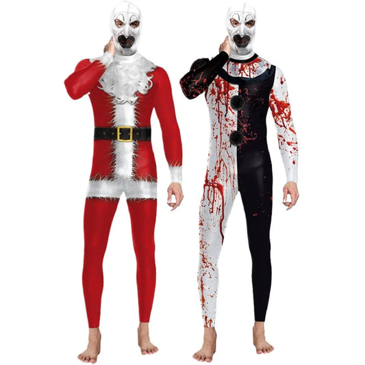 Santa Clown Scary Headgear Leotard Costume Disguise Blood Jumpsuits for Adult Bodysuit - Suits A no mask / L