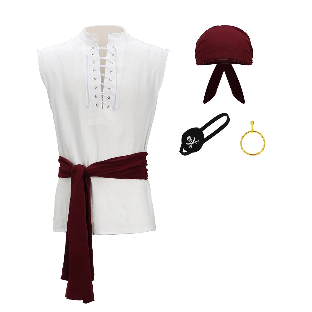 Pirate Costume for Men 5PCS Medieval Renaissance Suit Halloween Party Outfits Retro - product image 3