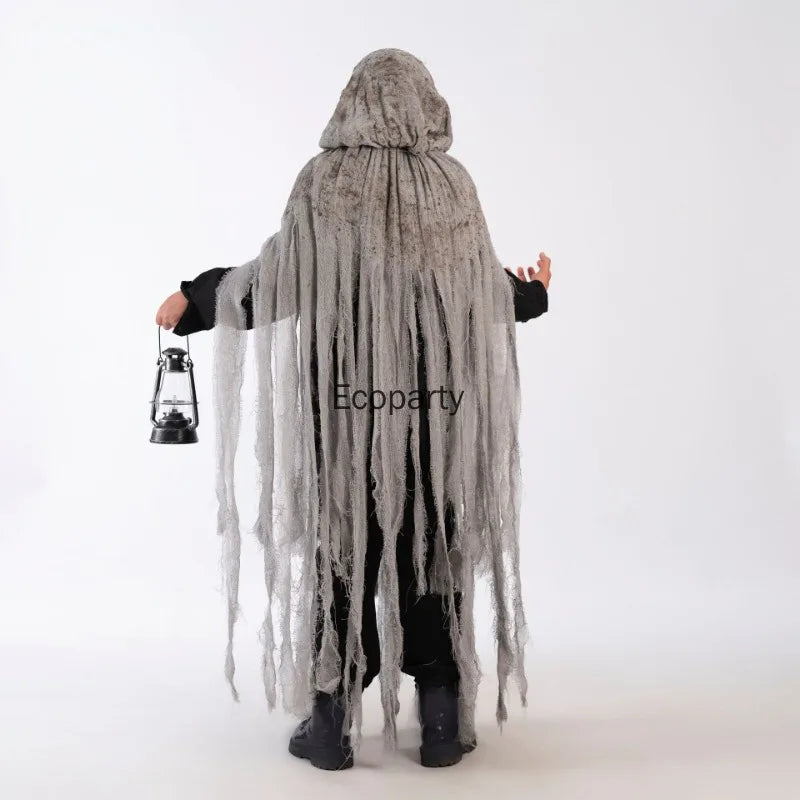 Adult Halloween Ghost Dementors Costume Horror Dilapidated Tassels Zombie Hooded Cape Day - View 6