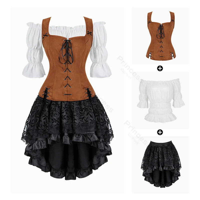 Pirate Dress Costume Halloween Cosplay Outfit Medieval Renaissance Dress Shoulder Off Women Costume XS-XXXL - product image 14