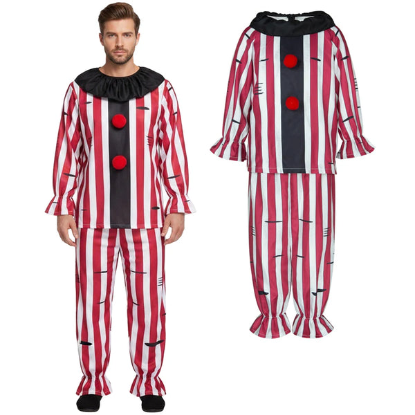 Clown Costume Red and White Vertical Striped Loose-Fitting Outfit with Pleated Top Pants - 001 / XL