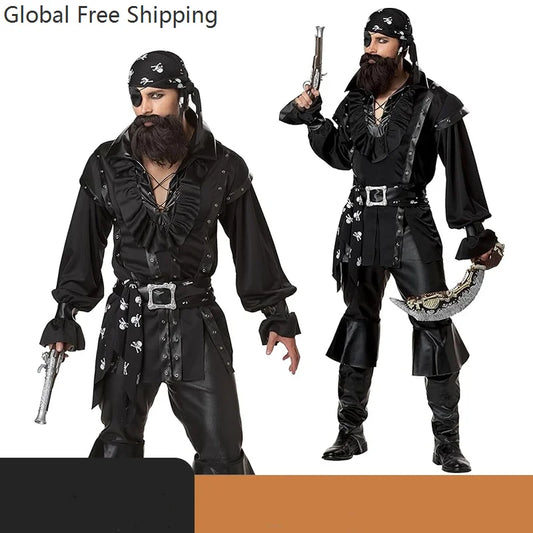 Halloween Medieval Pirate Captain Costume Adult Disguise Costume Male Game Uniform Pirate - set / XXL