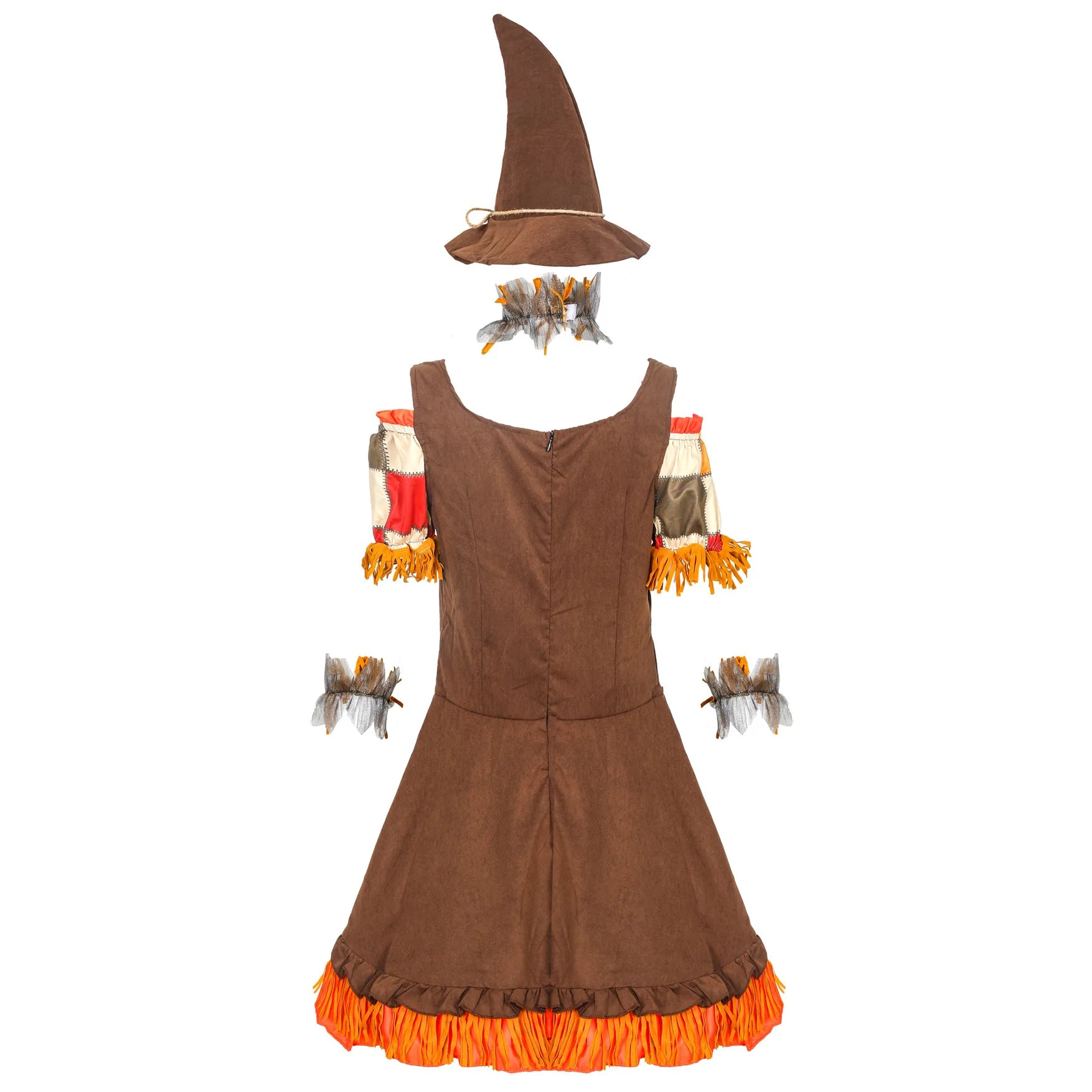 Adult Halloween Costume Wizard of Oz Scarecrow Drama Stage Patchwork Pattern - brown / M