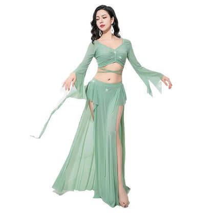Women's Adult Costumes Horn Long Sleeve Oriental Dance Dress Sparkle Rhinestone Shine Skirt Sexy Side Split - product image 9