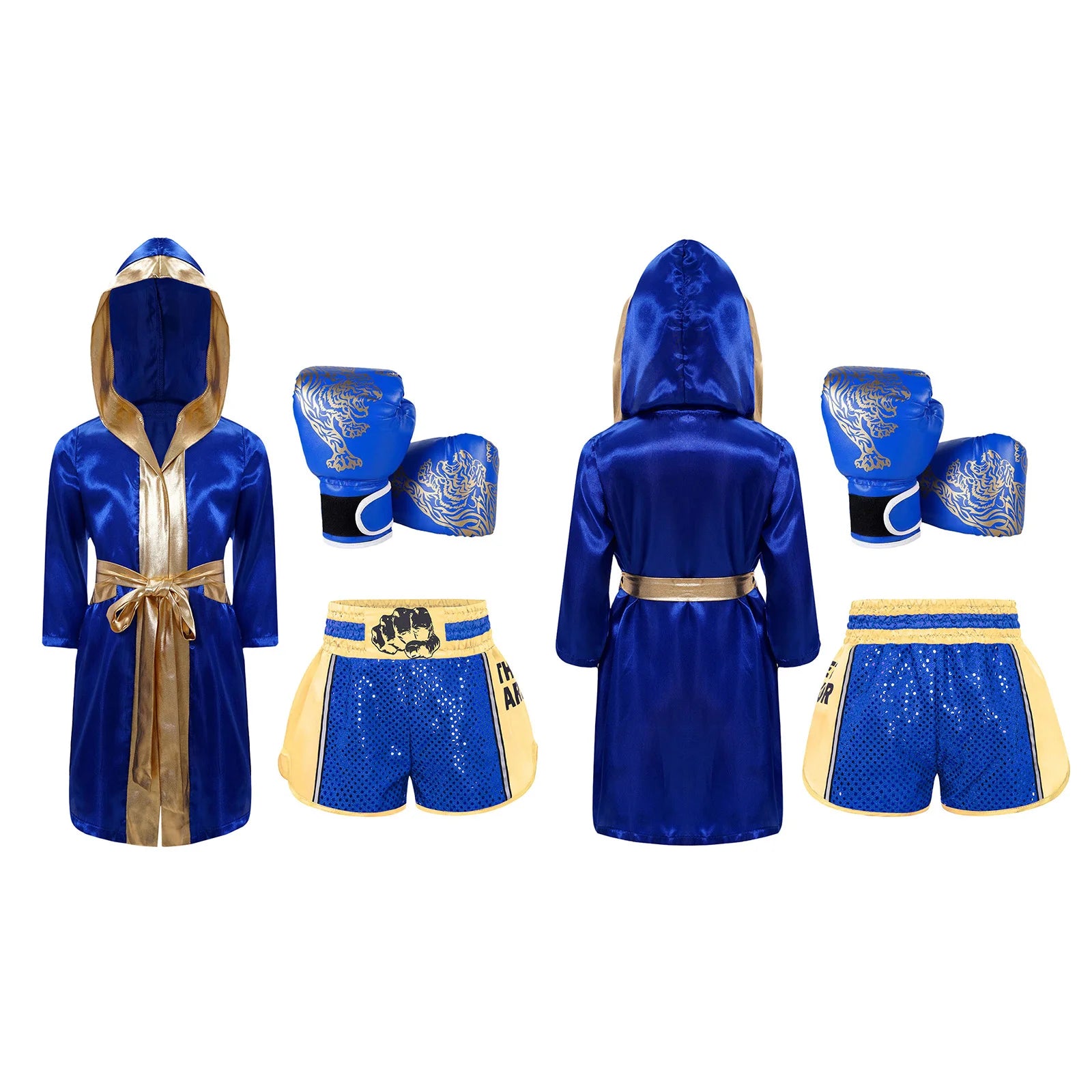 Boxing Long Sleeve Metallic Trim Satin Hooded Robe Belt Sequins Shorts Gloves - alternate view 5