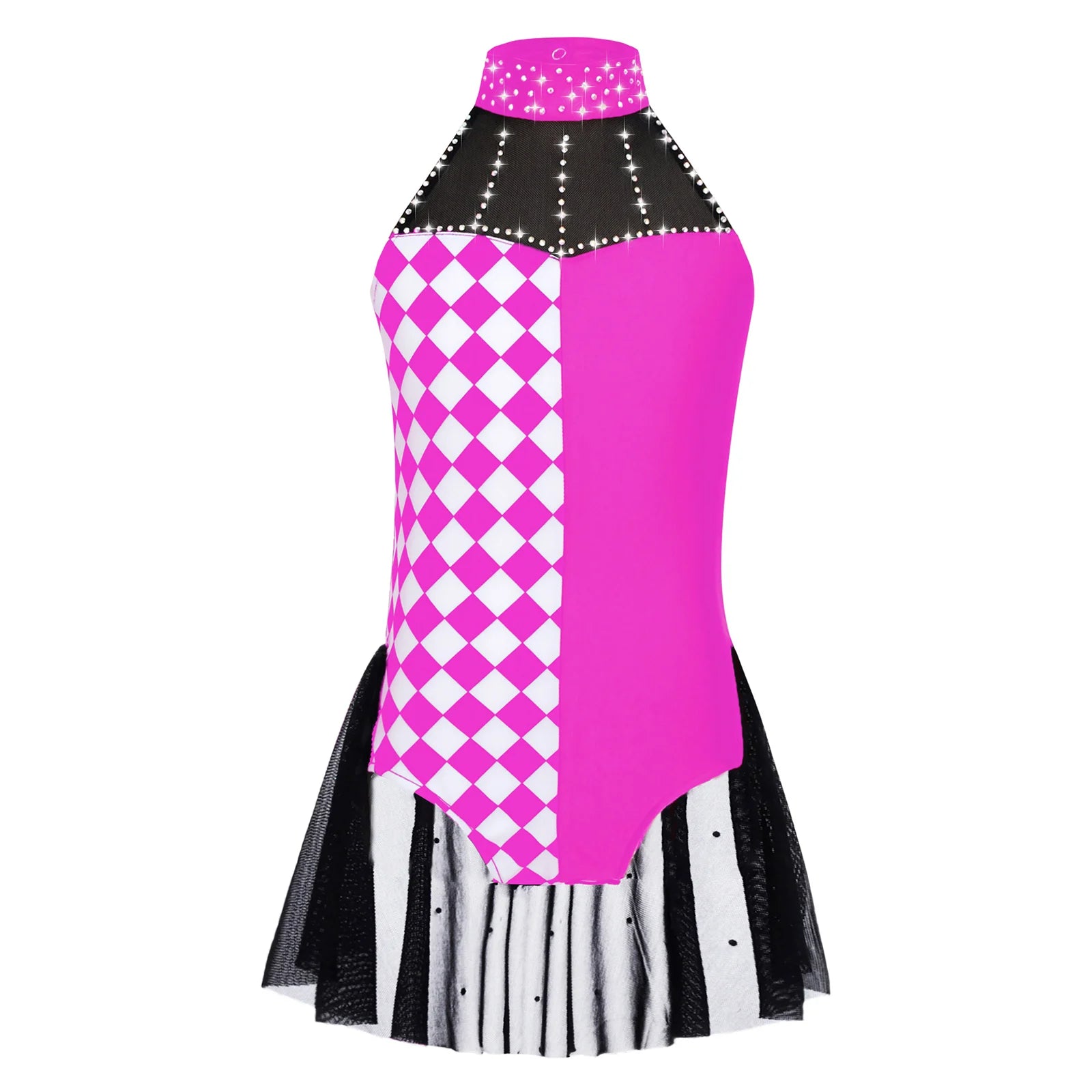 Kids Girls Clown Circus Ringmaster Costume Halloween Costume Skirted Leotard Color Block - White / 10