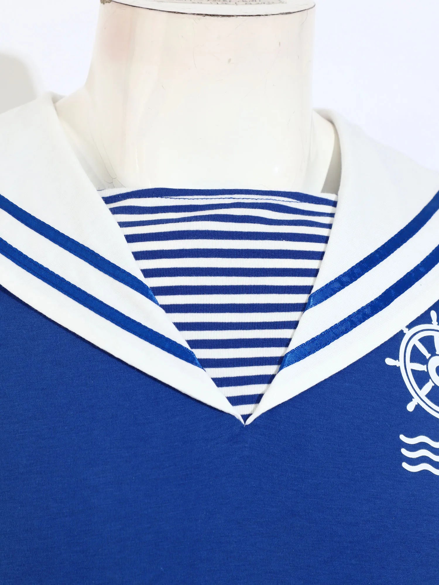 Men Navy Collar Rompers for Halloween Sailor Costume Short Sleeve Press Buttons Crotch - Royal Blue / L