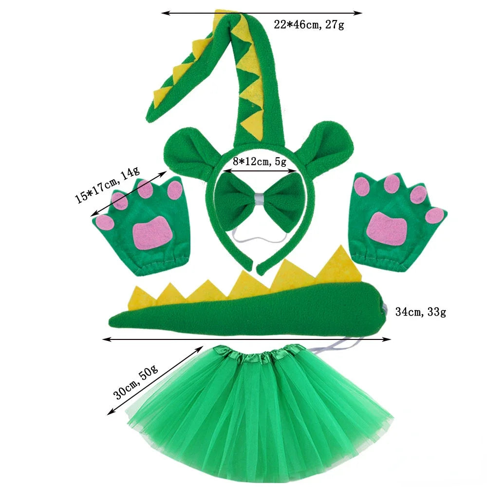 Girls Women Kids Animal Costume Dinosaur Green Tutu Skirt Ear Headband Bowtie Tail Cosplay Props Halloween - product image 8