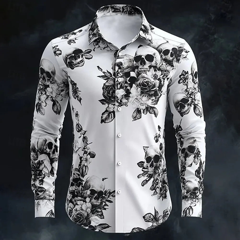 Men's Skeleton Skulls Shirt Button Long Sleeve Costume - alternate view 6
