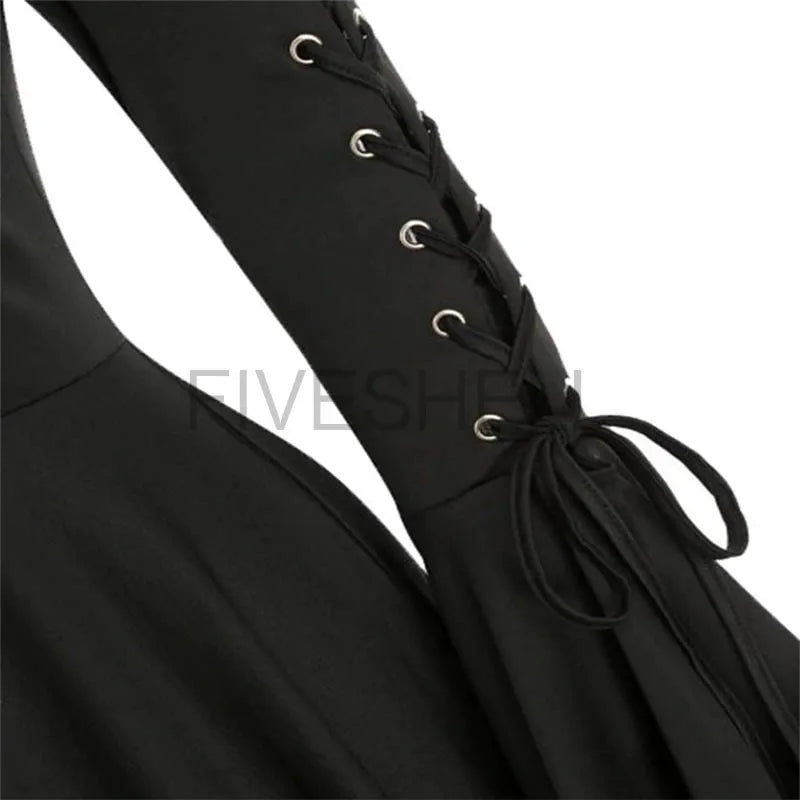 Women's Medieval Autumn Gothic Lace Vintage Renaissance Hooded Long Costume - alternate view 4