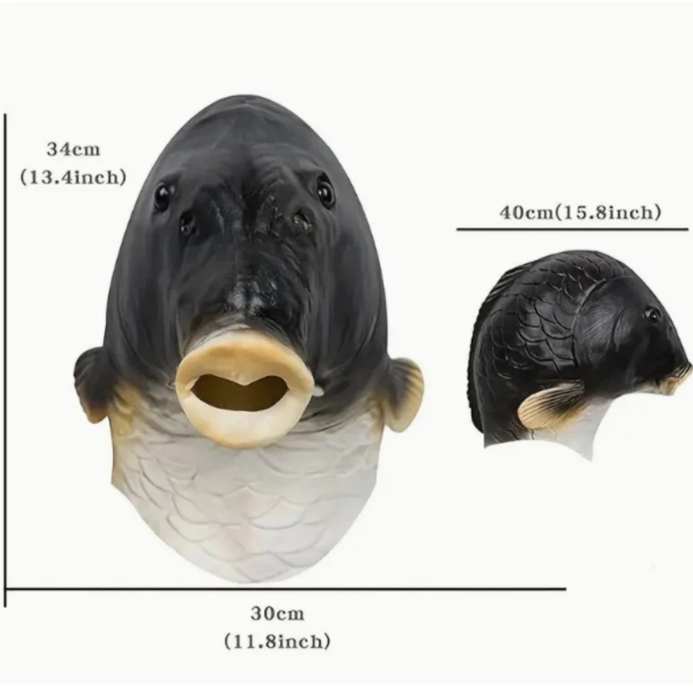 Fish Head Mask Funny Animal Black Carp Mask For Halloween BirthdayParty
