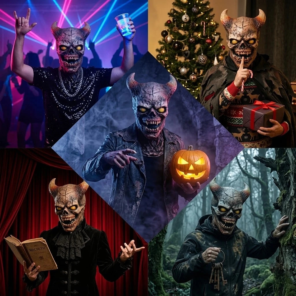 Scary Halloween Demon Mask with Horns Latex Evil Skull Face Costume Prop Creepy - product image 5