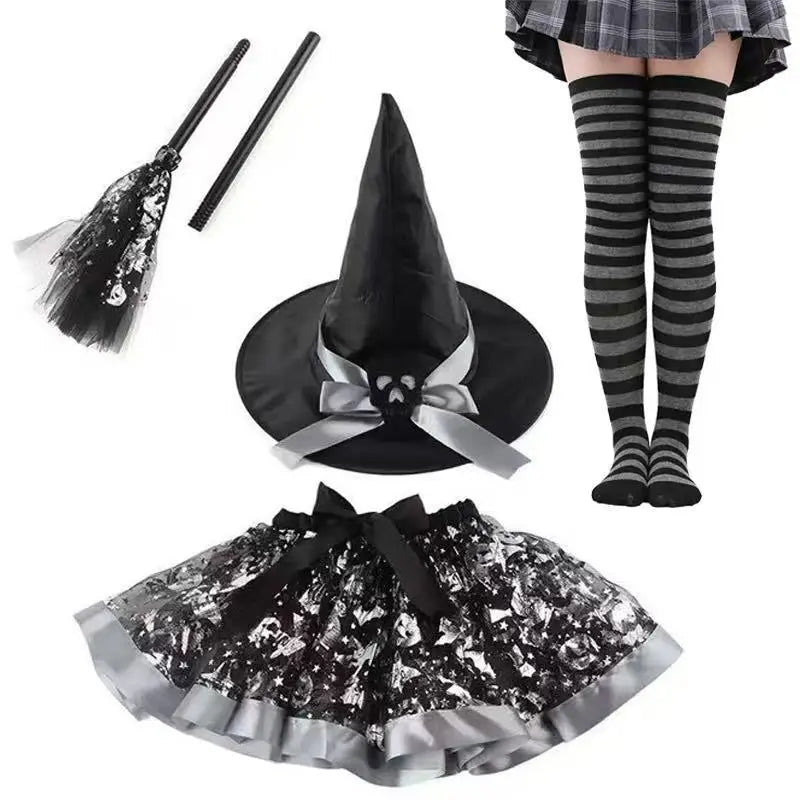 Halloween Party Witch Costume Set for Adults - Tulle Skirt + Witch Hat + Bat Accents, Purple Witch Outfit - product image 5