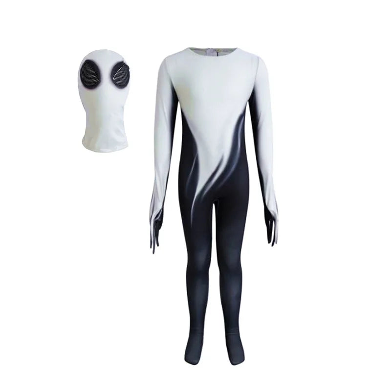 Halloween Horror Grim Reaper Child Costume Cartoon Printed Spooky Ghosts and Goblins Jumpsuit Adult Child Cosplay Mask Dress Up