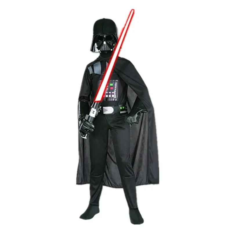Boys Classic Movie Mask Costume Printed Cartoon Darth Vader Cape Armor Onesie Halloween - 01 / L(130-140CM)