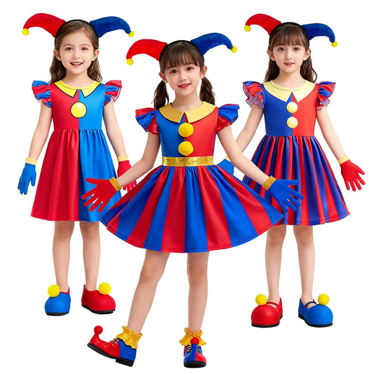 Pomni Halloween Costume for Kids the Amazing Digital Circus Character Derss Gloves and - Clown Dress B 01 / 130(5-6Y)