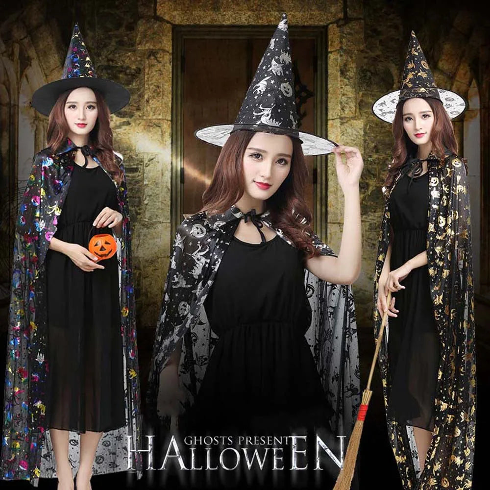 Trendy Performance Costumes Halloween Cloak Sets Witch Caps Pumpkin Scary Costumes Ghost - Gold / One Size