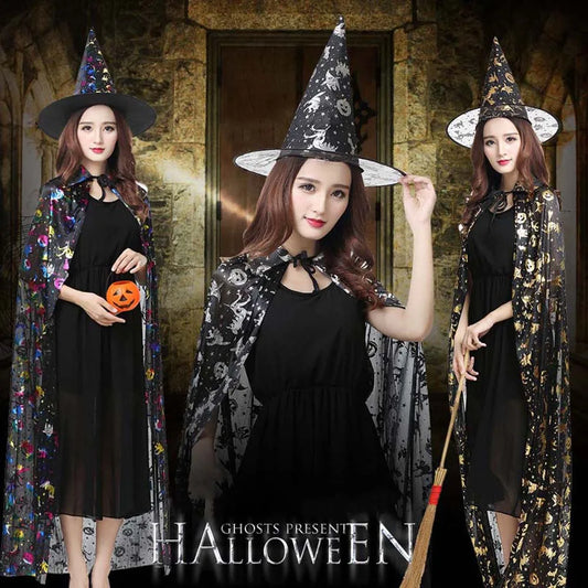 Trendy Performance Costumes Halloween Cloak Sets Witch Caps Pumpkin Scary Costumes Ghost - Gold / One Size