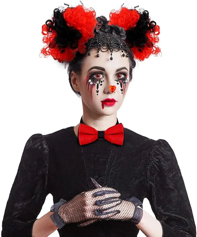 Women Halloween Clown Accessories Rainbow Wig Hair Clip on Puff Buns Clown Bowtie - View 4