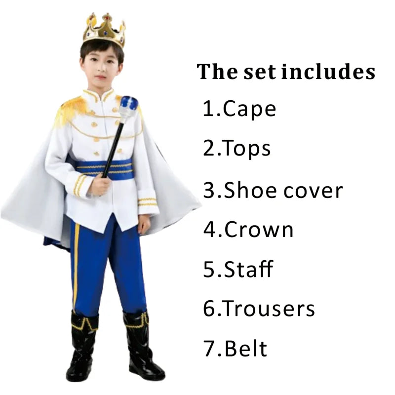 7 Pieces King Costume Medieval Royal Red Prince Full Set Outfits Halloween Up Costume - 001 / 140