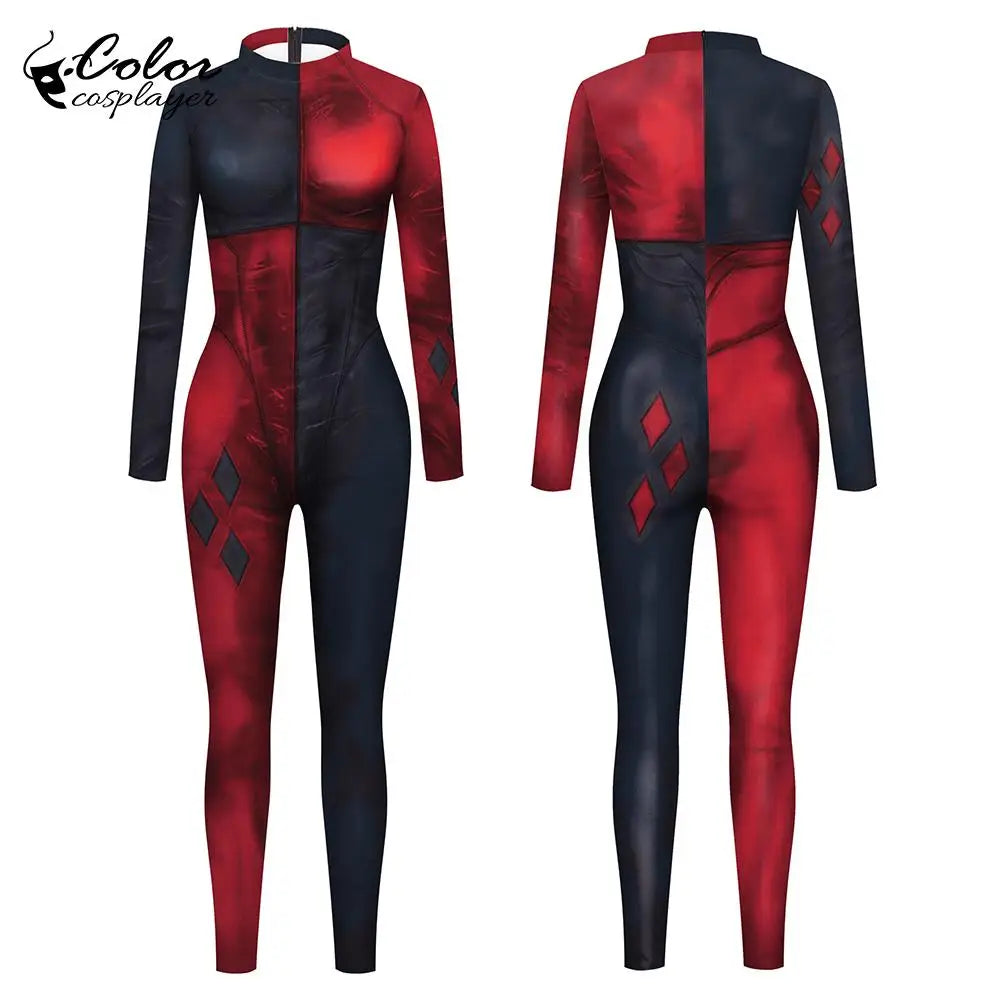 Color Cosplayer Clown Jumpsuit Hero Costume Halloween Dress Suit Leggings Sleeve Bodysuit - jumpsuit06 / M