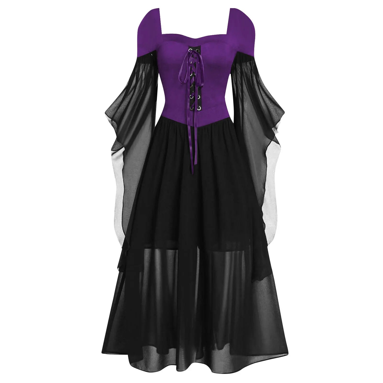 Women's Vintage Gothic Dress Halloween Witch Cosplay Costumes Off Shoulder Lace-Up Medieval Maxi Dress Retro - product image 10