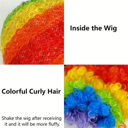 Colorful Clown Wig Afro Curly Synthetic Costume for Men Women Mardi Gras Wig Red Green - View 5