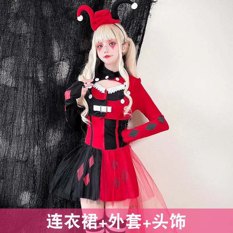 ZAWALAND Costume Clown Dress Costume Women Girls Outfits Halloween Joker Clown Headwear - 1 / L women)