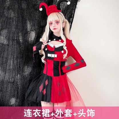 ZAWALAND Costume Clown Dress Costume Women Girls Outfits Halloween Joker Clown Headwear - 1 / L women)
