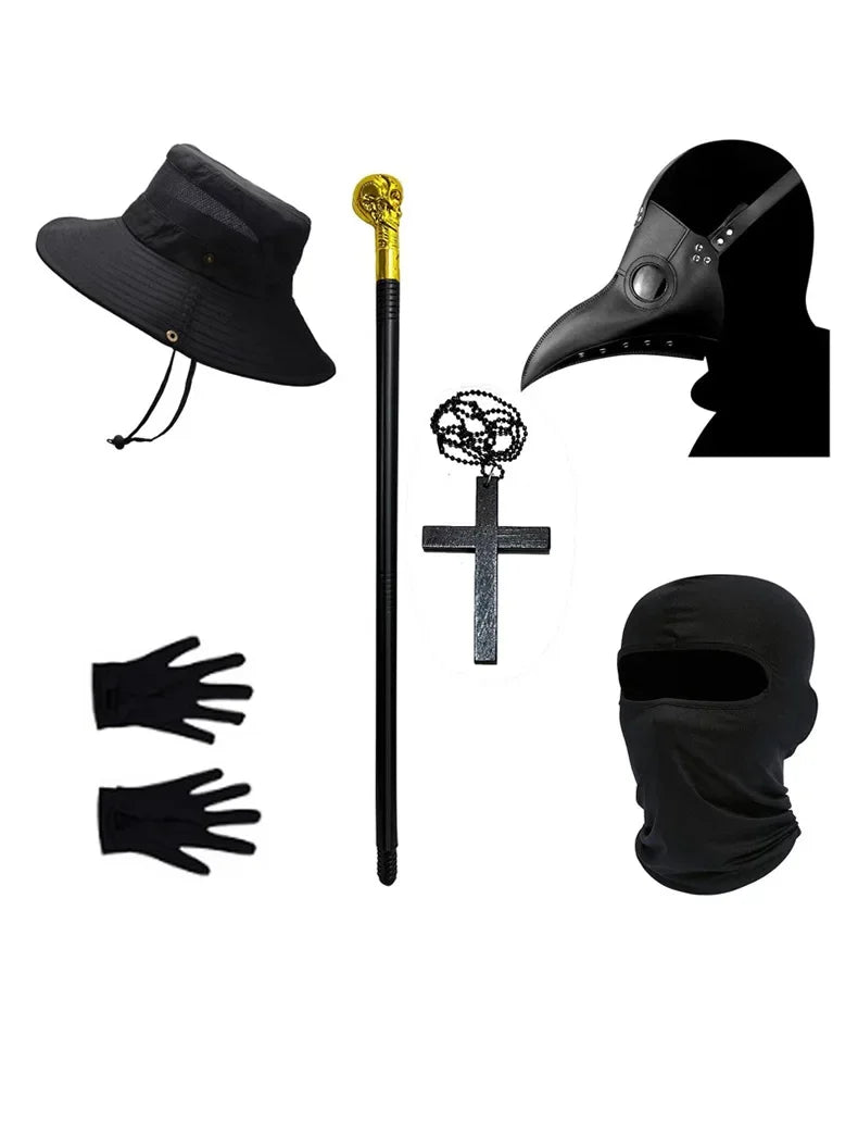 Plague Doctor Costume Black Hooded Cloak Uniform Boys Adult Carnival Costume Doctor