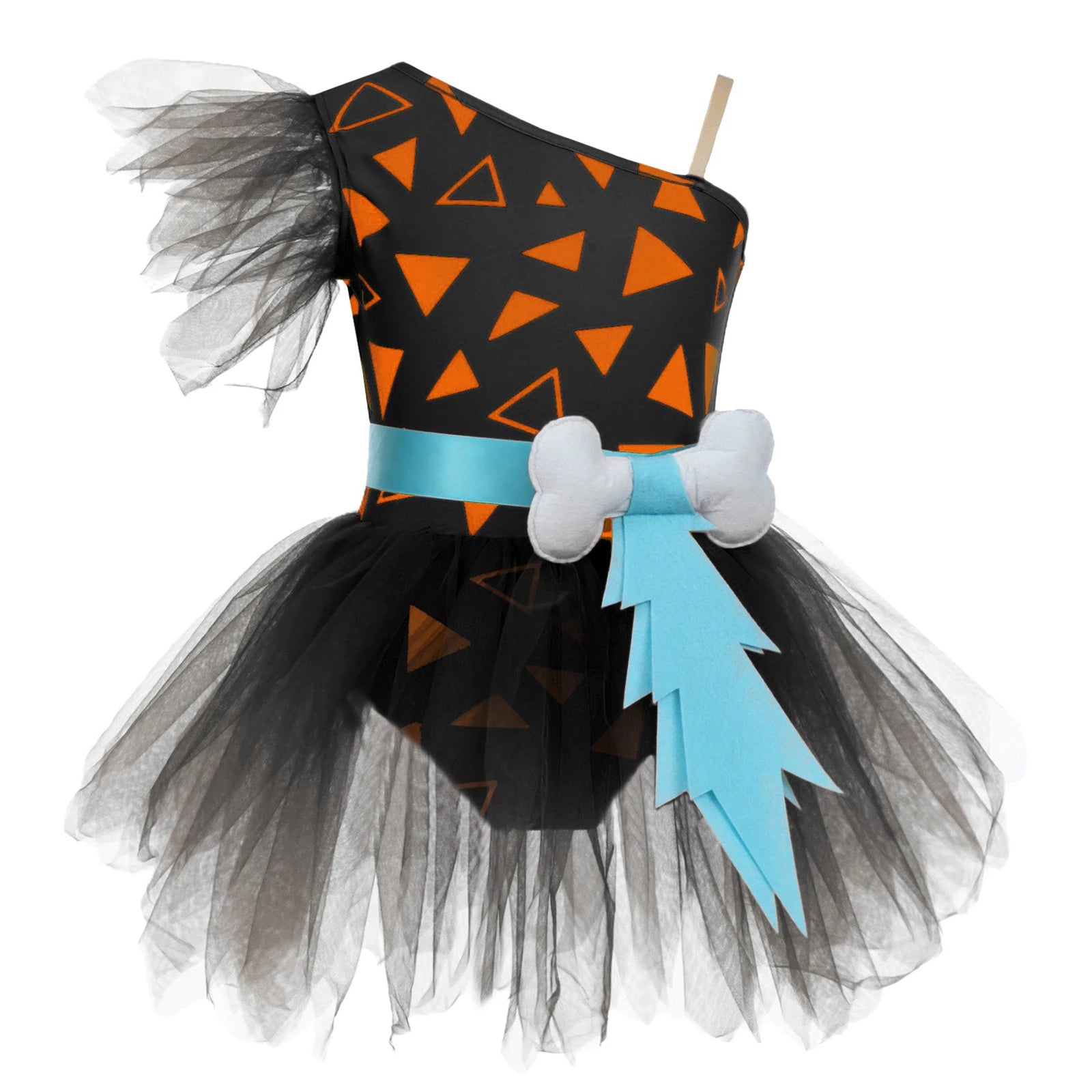 Kids Girls Halloween Theme Party Caveman Flintstone Primitive Man Cosplay Costume 3D Bone Decor Mesh Tutu - product image 10