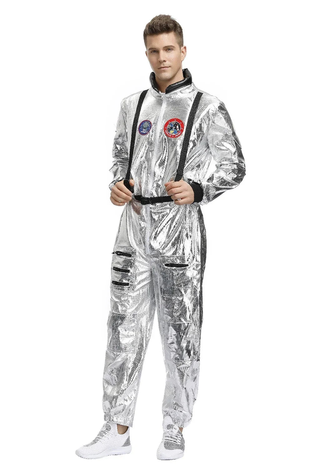 Adult Silver Astronaut Costume Men Women Spaceman Suit Space Jumpsuit Halloween Costume - Woman / XL