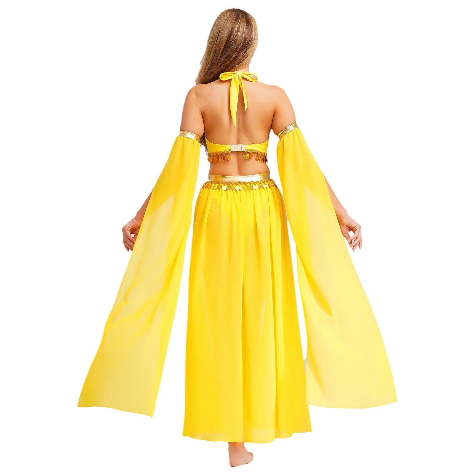 Women's Ancient Rome Egyptian Halloween Costume Sequins Crop Top with Built-In Briefs Side - Blue / L