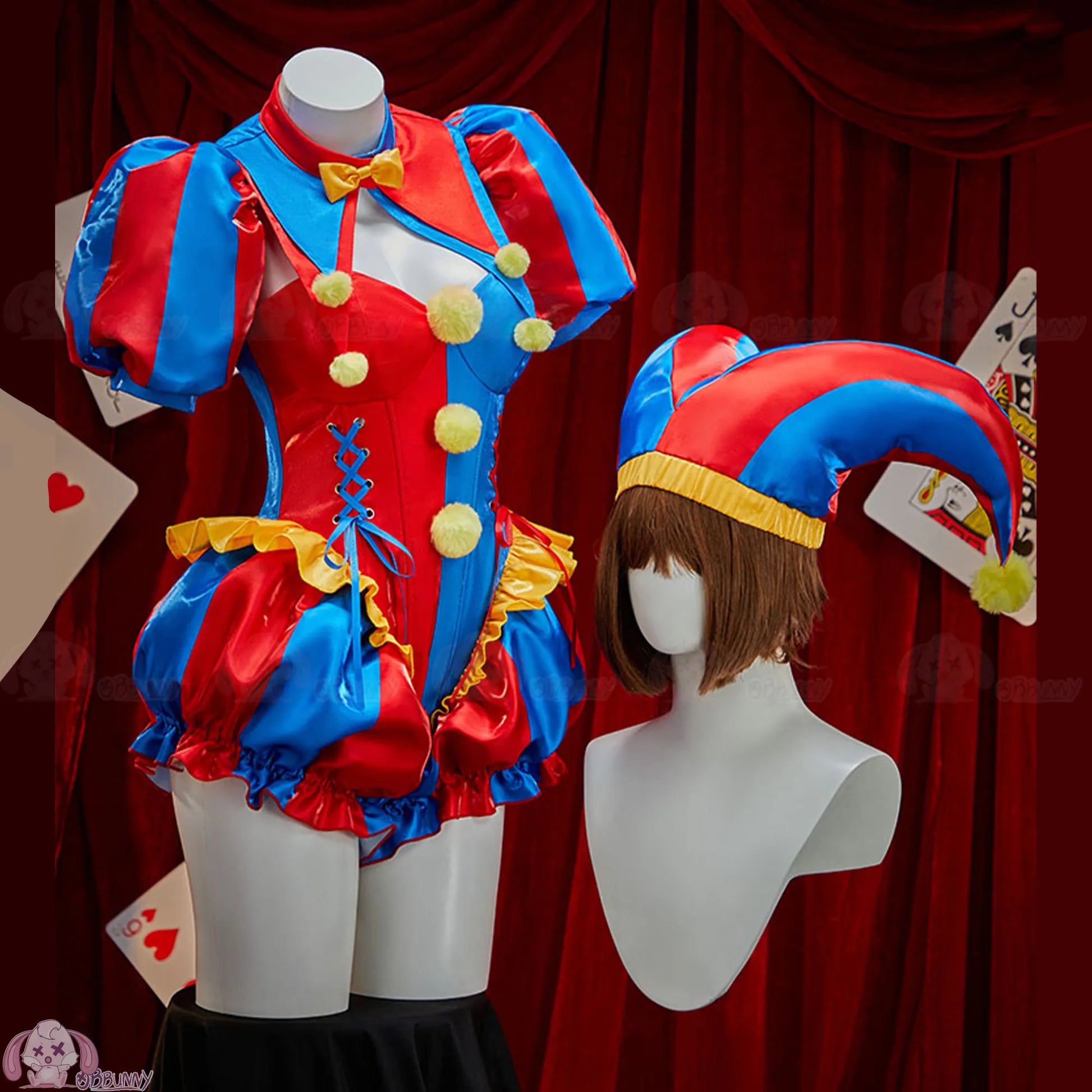 Adult Digital Circus Pomni Cosplay Costume Women Sexy Jumpsuit With Hat Socks Halloween Cute Clown Clothes - product image 1