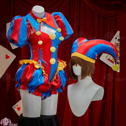 Adult Digital Circus Pomni Cosplay Costume Women Sexy Jumpsuit With Hat Socks Halloween Cute Clown Clothes - product image 1