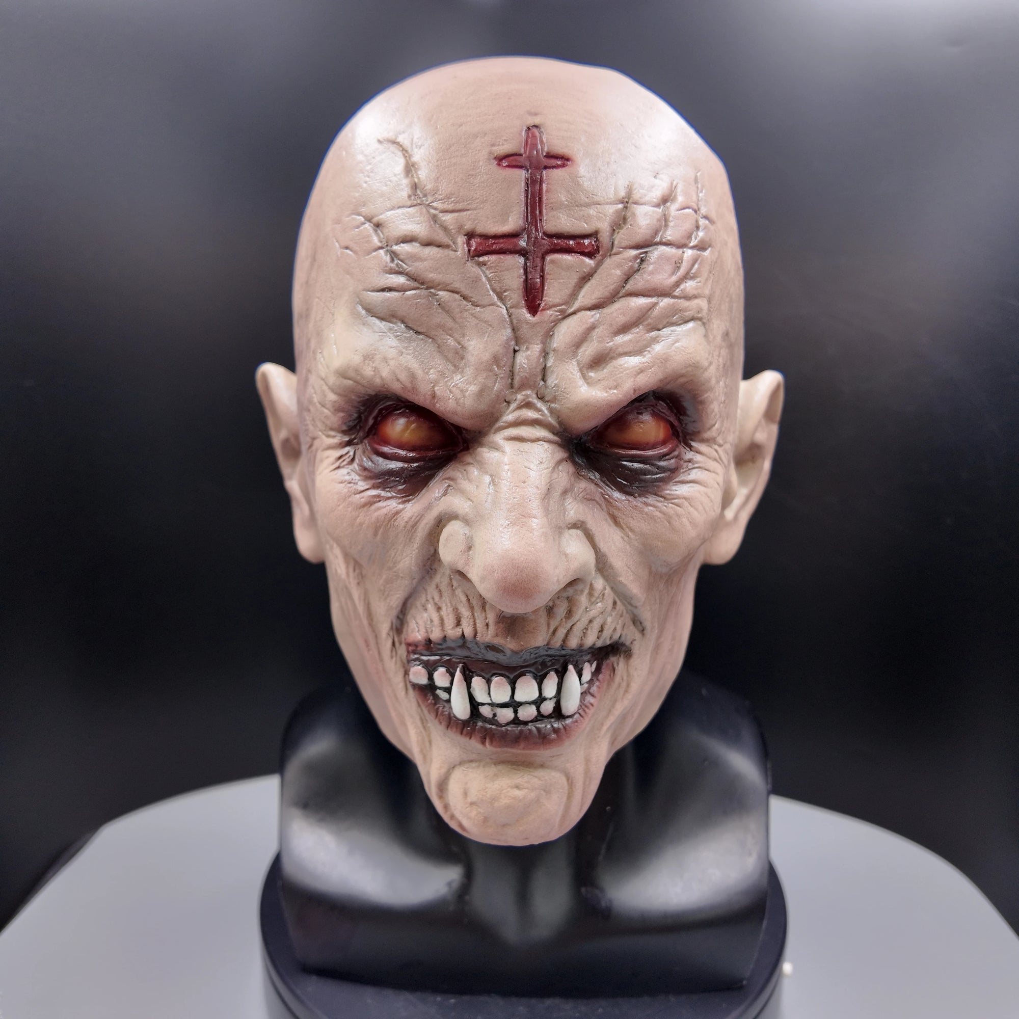 Realistic Vampire Duke Latex Mask Full Head Horror Red Eyes Fangs Halloween Cosplay Costume Party Prop