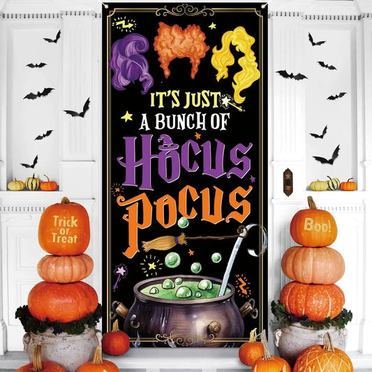 Halloween Door Cover Hocus Pocus Sanderson Sisters Front Porch Door Sign Banner Halloween Decorations and Supplies for Home