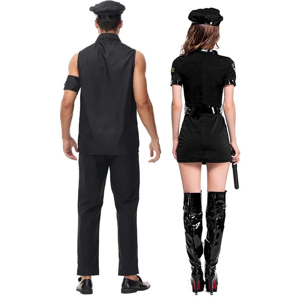 Halloween Adult Police Officer Policeman Costumes Costume for Polices Men Women Couples - Women / L