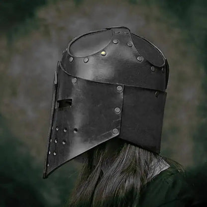 Knight Templar Medieval Crusader Helmet Viking Pirate Warrior Leather Head Armor Mask Hat - Brown. / One size