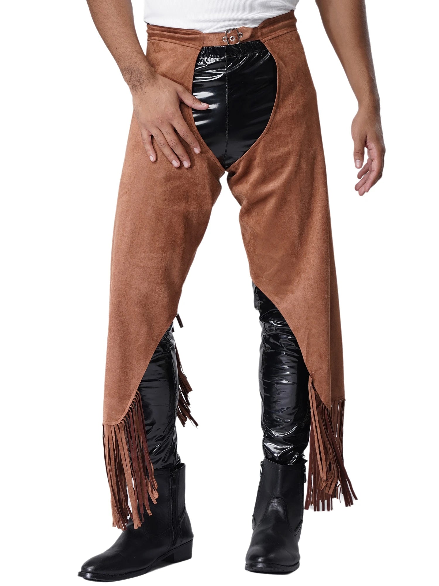Men's Hippie Western Cowboy Faux Suede Tassel Vest Costume - alternate view 5