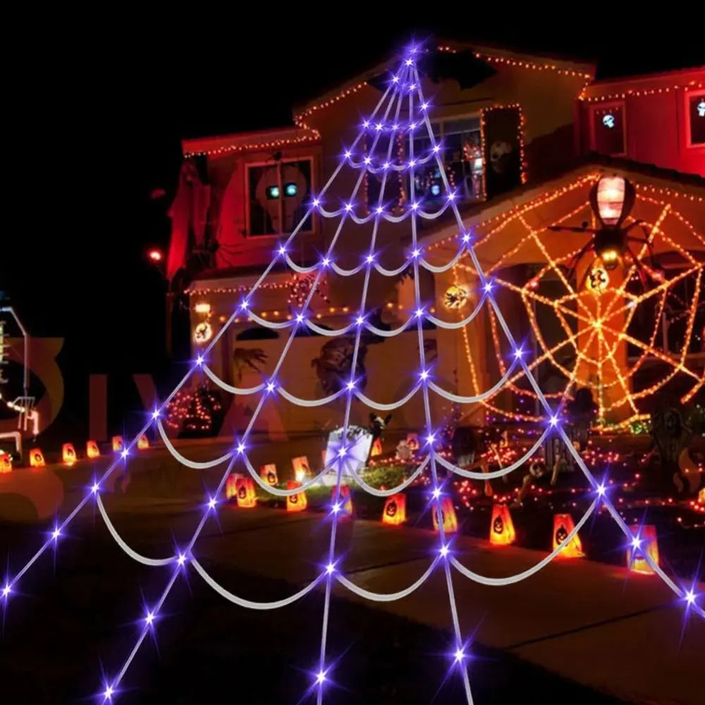 8 Modes Halloween Spider Web Lights Waterproof 250 LEDs LED Spider Net 16.4 Ft Big Scary Giant Spider Party