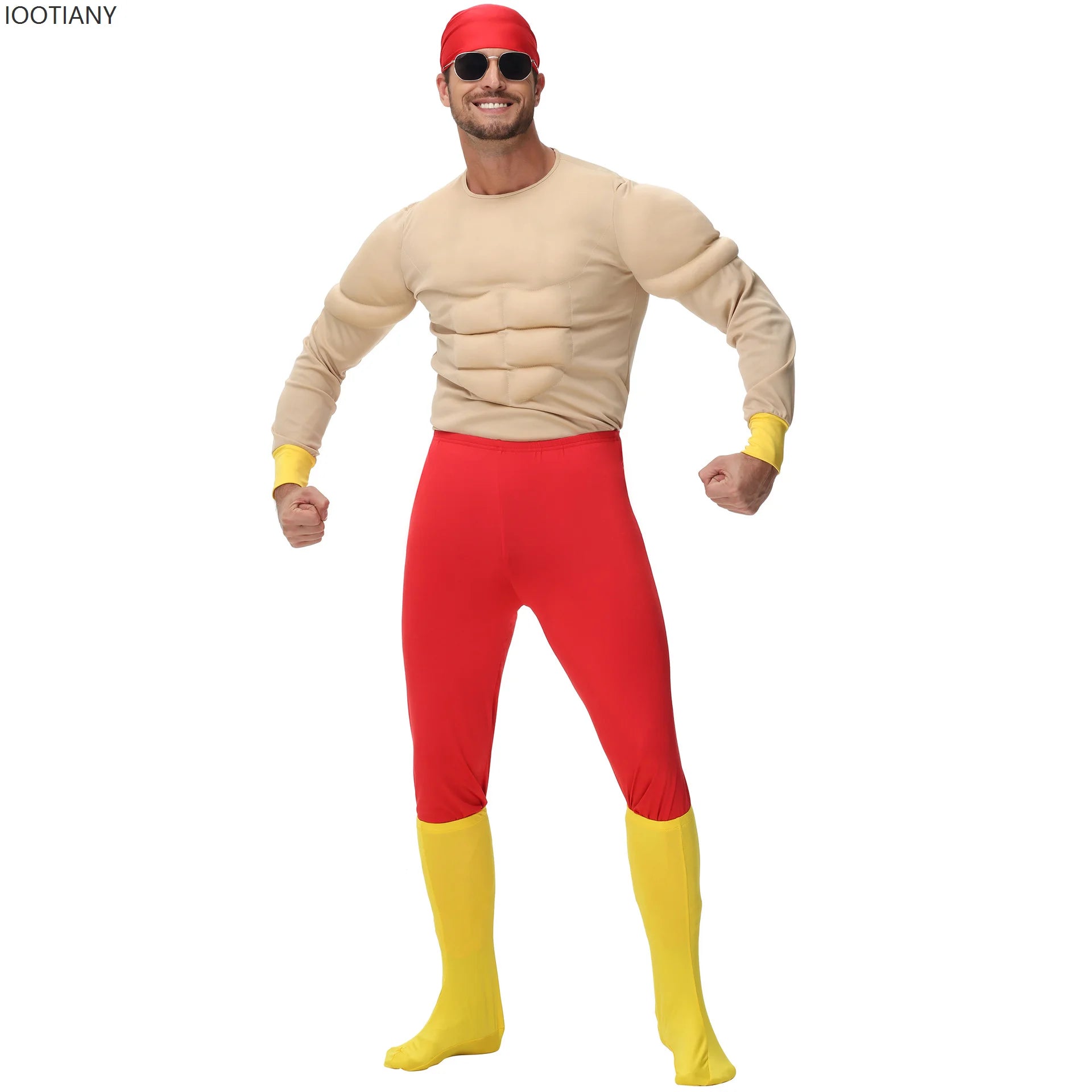 Wrestler pro wrestler Costume Adult Macho Super Muscle Funny Suit Halloween Holiday Party Stage Muscle Man - product image 6