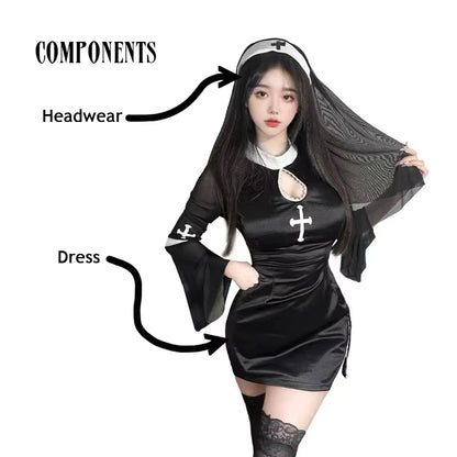Women's Nun Gothic Sexy Tempting Uniform Horror Movie Prop Costume - alternate view 7