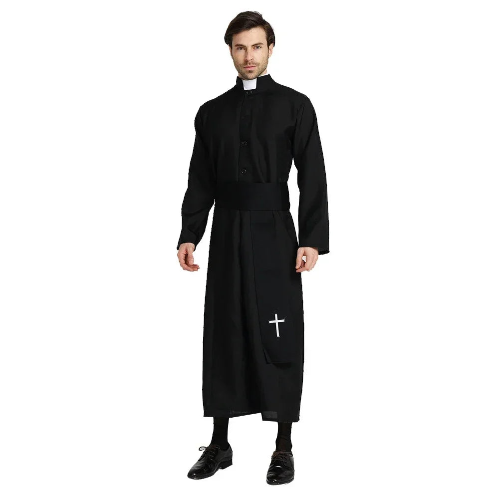 Men's Black Priest Traditional Robe Christmas Costume - alternate view 3