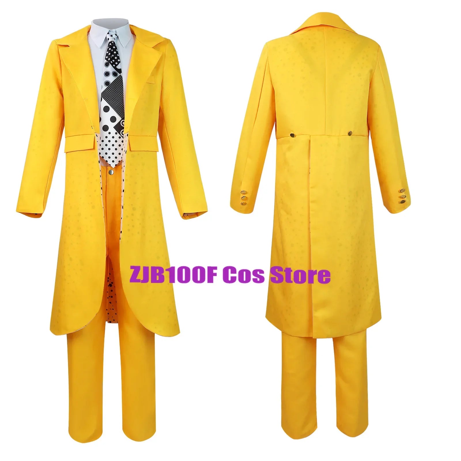 Carrey Costume Uniform Anime Costumes Yellow Trench Hat Suit Halloween Jim Clown Outfits - set and mask / XXXL