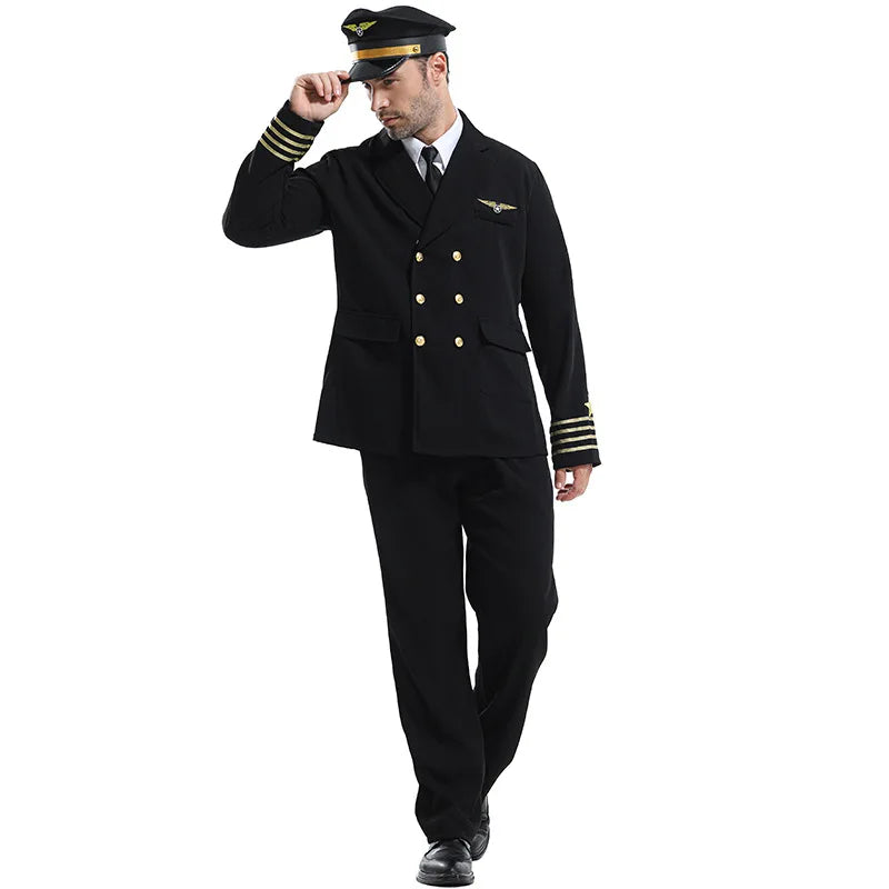 Halloween Costume Performance Airline Captain's Work Suit Flight Attendant Black Uniform - M