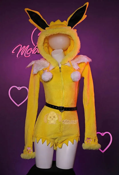 Anime Eevee Cosplay Costume Women Sexy Flannel Hooded Bodysuit Socks Suit Bunny Girl Cute Cartoon Plush Pajamas Jumpsuit Uniform