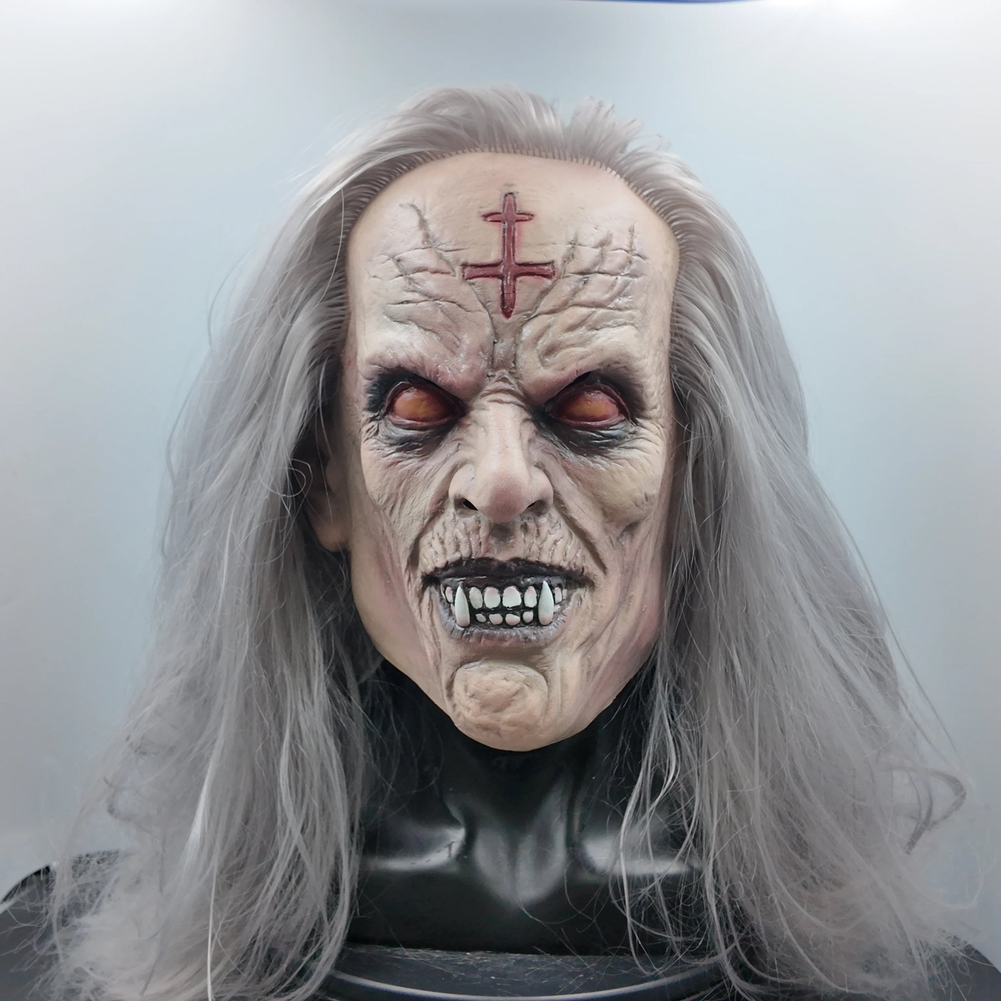 Creepy Zombie Demon Mask Full Head Latex Long Gray Hair Halloween Horror Cosplay Party Costume Prop - product image 7