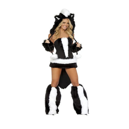Halloween Masquerade Sexy Fur Panda Sleeveless Disfraces High Quality Women Sexy Cosplay Animal Black Costumes