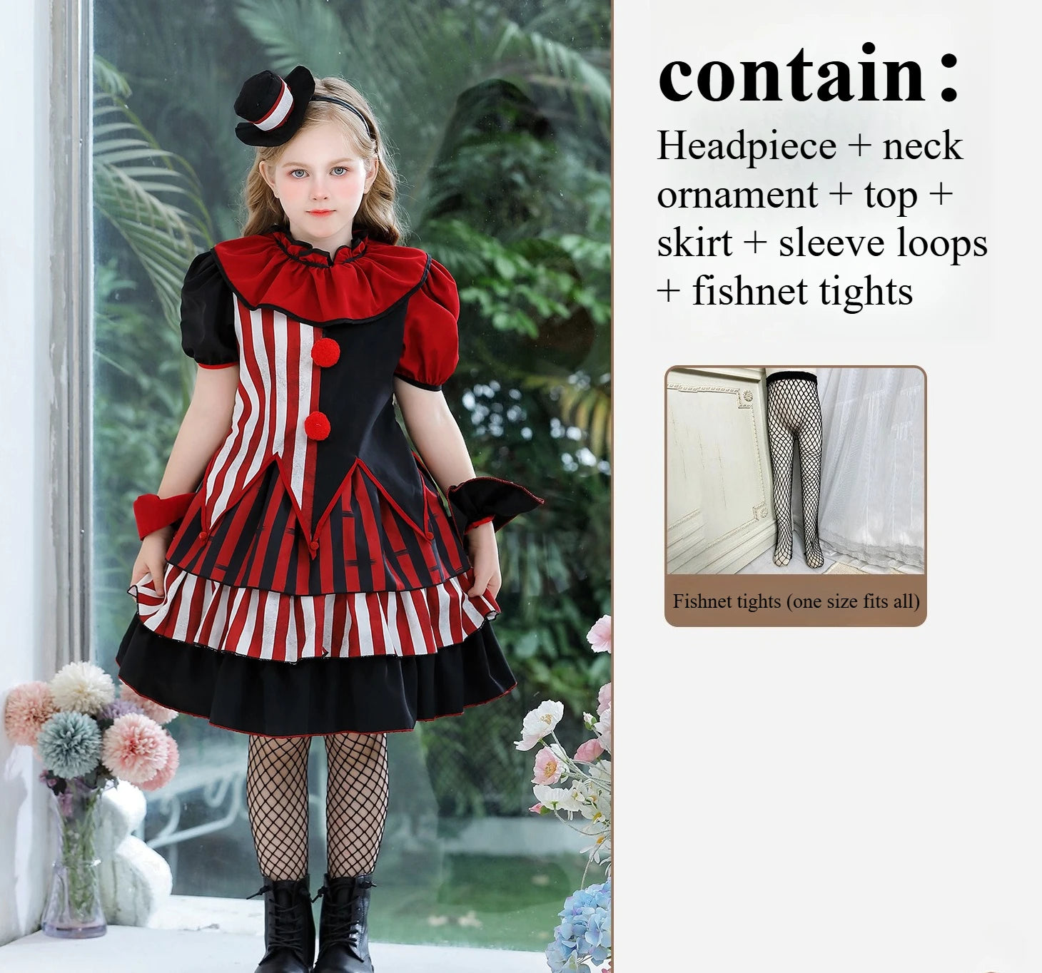 Halloween Costume Horror Clown Dresses Pants Headwear Sets Theme Outfits for Girls - 03 / Adult M